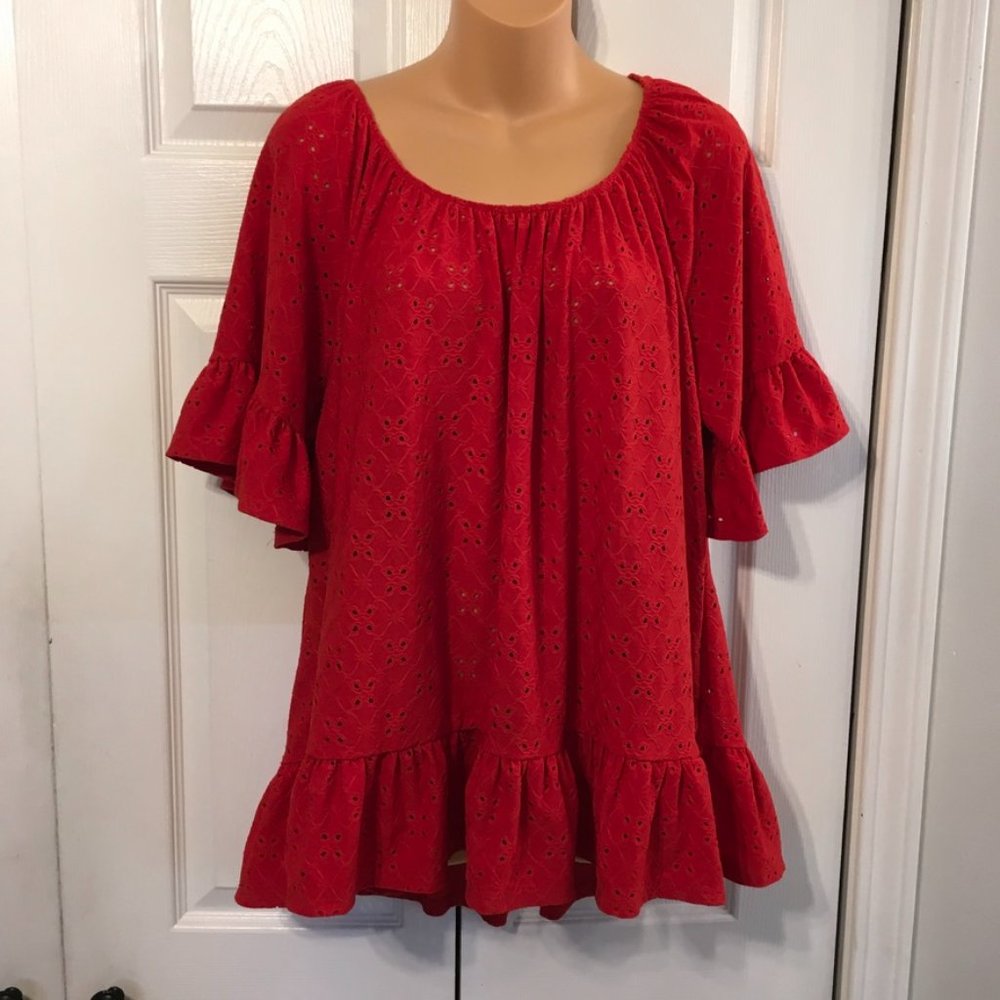 Perceptions Ruffle Blouse Burnt Orange